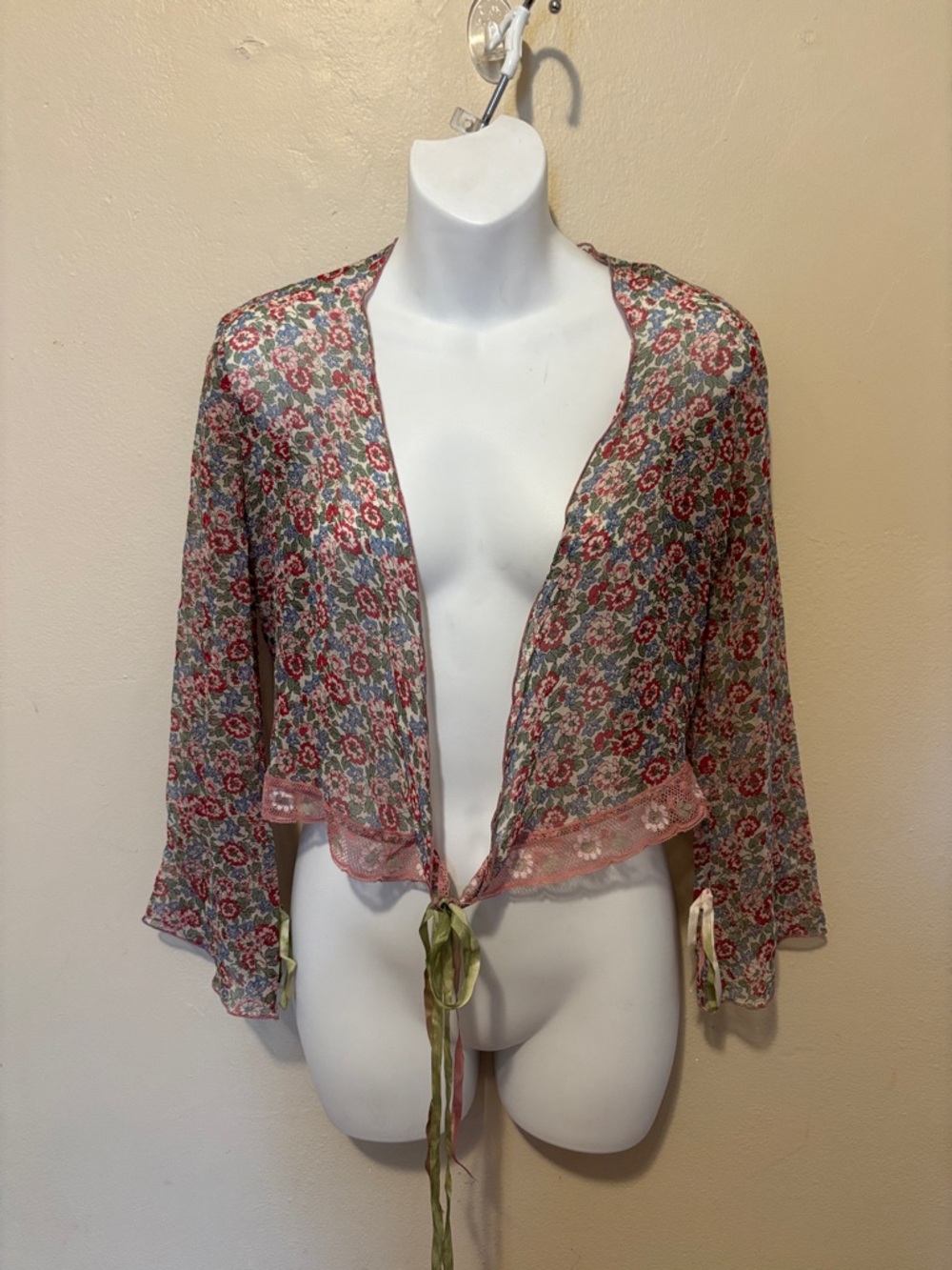 Only Hearts Sheer Floral Tie-Front Blouse — Pink, Green, Blue